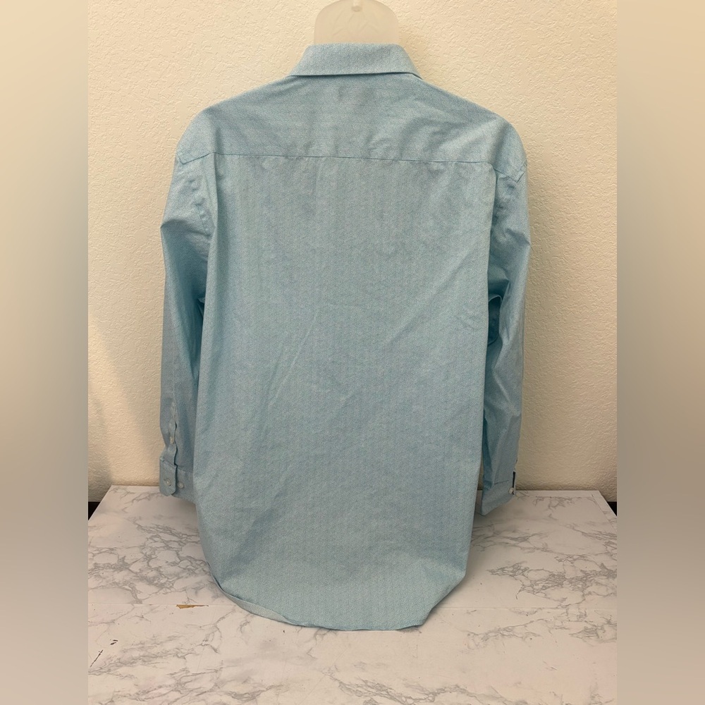 Alfani Shirt Mens L Blue Long Sleeve Button Up Cotton Blend Regular Fit - Picture 3 of 4